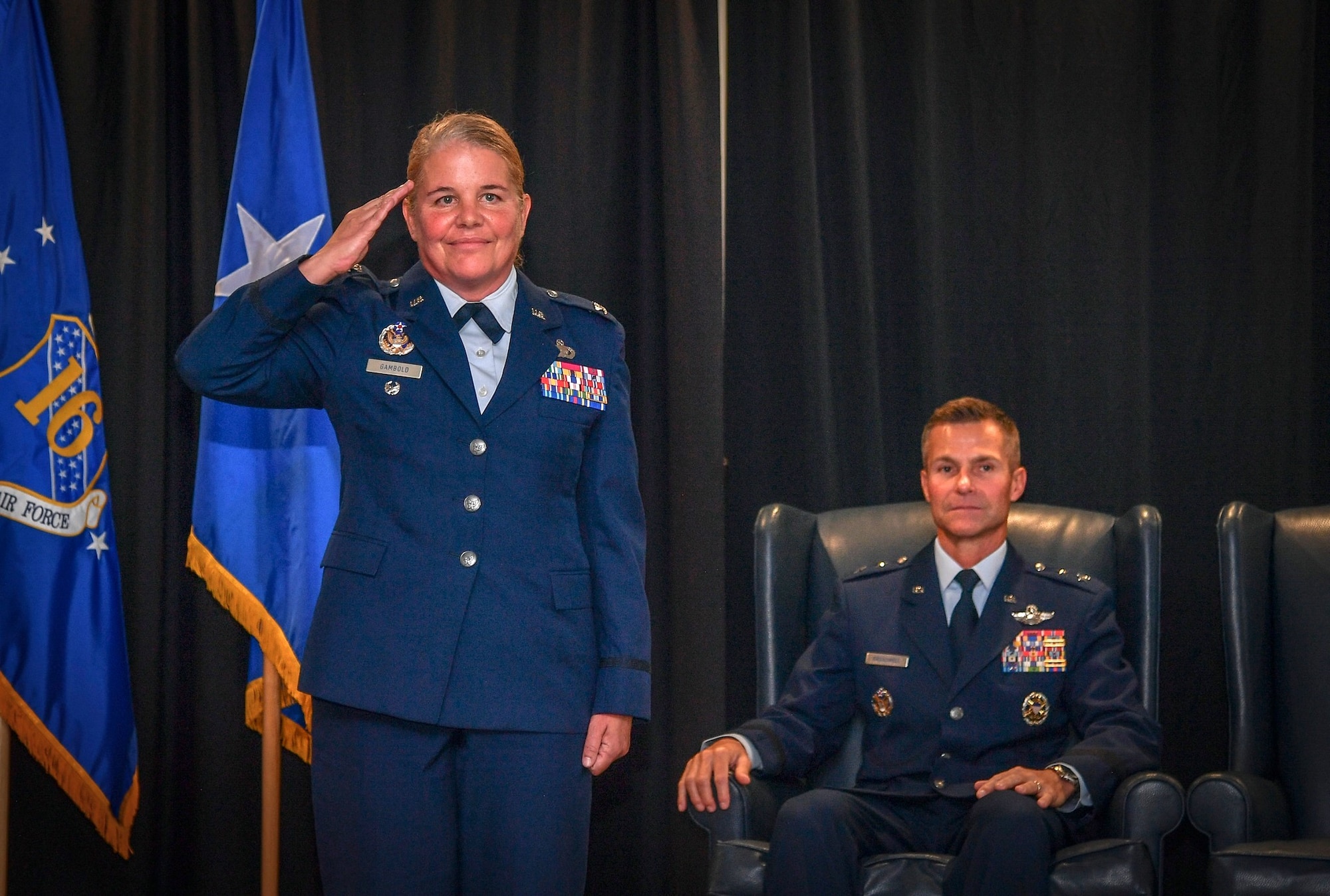 An Air Force Airman renders a salute.