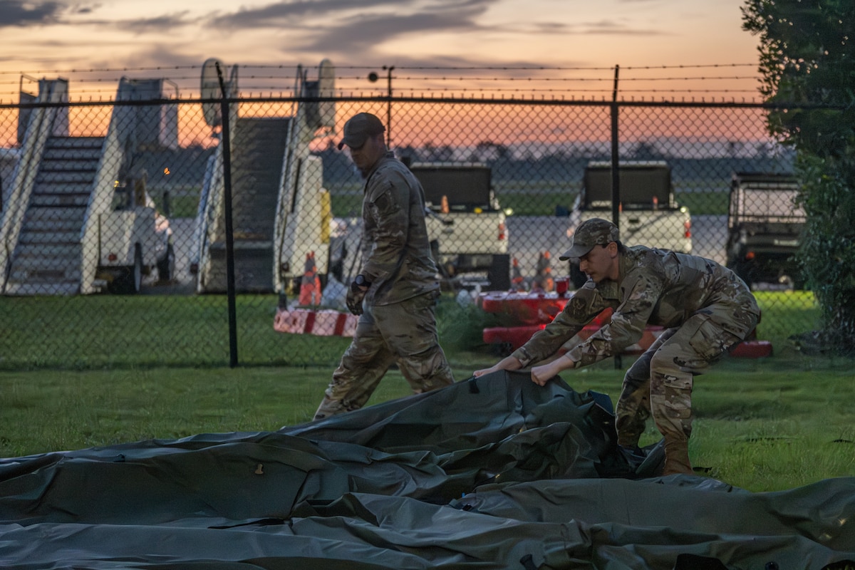 Airmen are setting up a solar-powered Command Post.