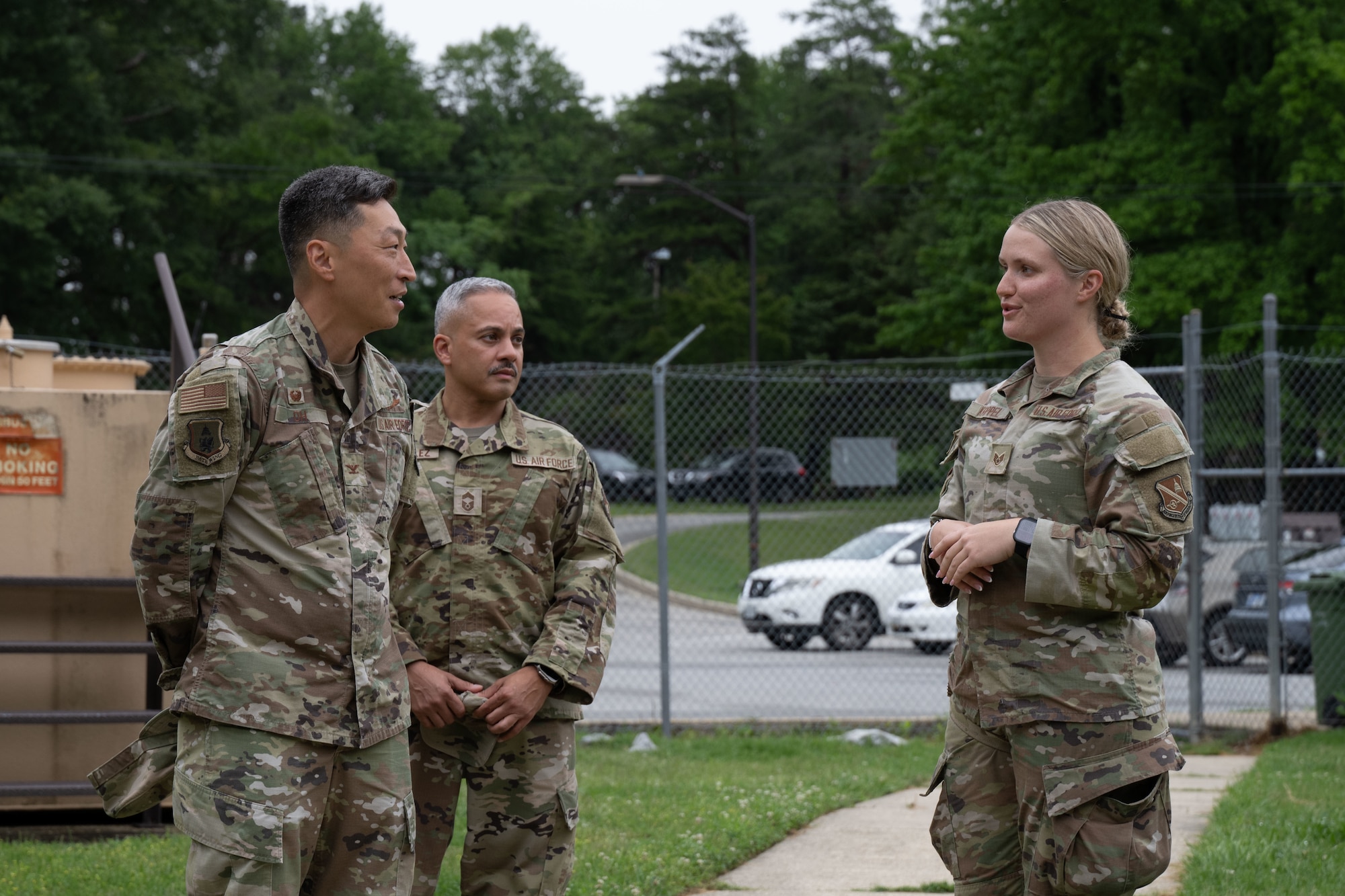 U.S. Air Force Staff Sgt. Alexis Krippel leads Col. Jun S. Oh and Chief Master Sgt. Alejandro Gonzalez on a tour of the military working dog kennel at Joint Base Andrews, Maryland, on June 16, 2025. Krippel was recognized as the June “Winnin’ Like a Griffin” honoree for her outstanding performance and leadership.
