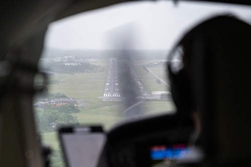 Airman prepares to land plane