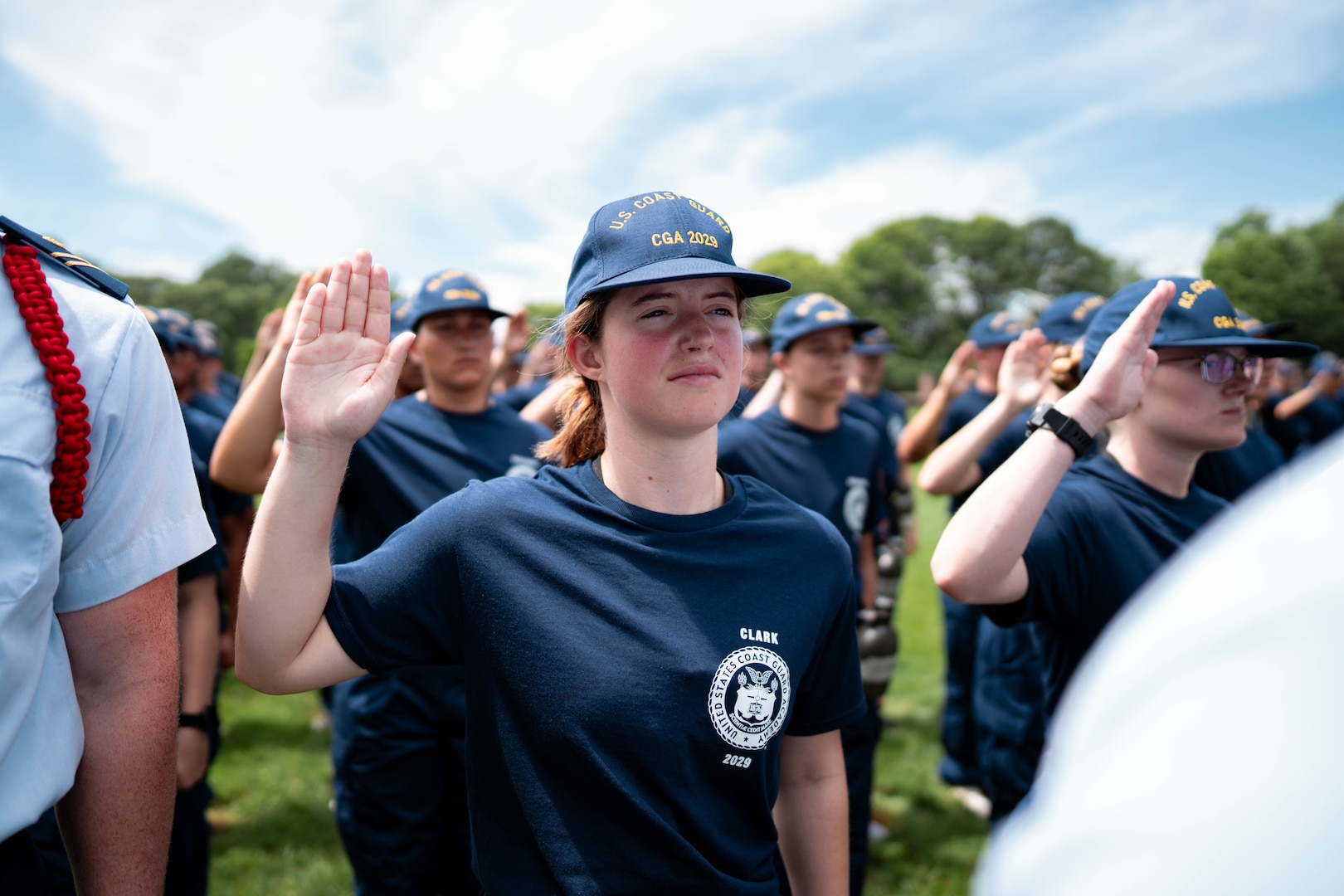 U.S. Coast Guard Academy (USCGA) cadets of the Class of 2029 take the oath of office during Day One at USCGA, New London, Connecticut, June 30, 2025. Day One marks the beginning of a seven-week training program that transforms in the incoming class into Academy cadets. (U.S. Coast Guard photo by Petty Officer 3rd Class Matt Thieme)