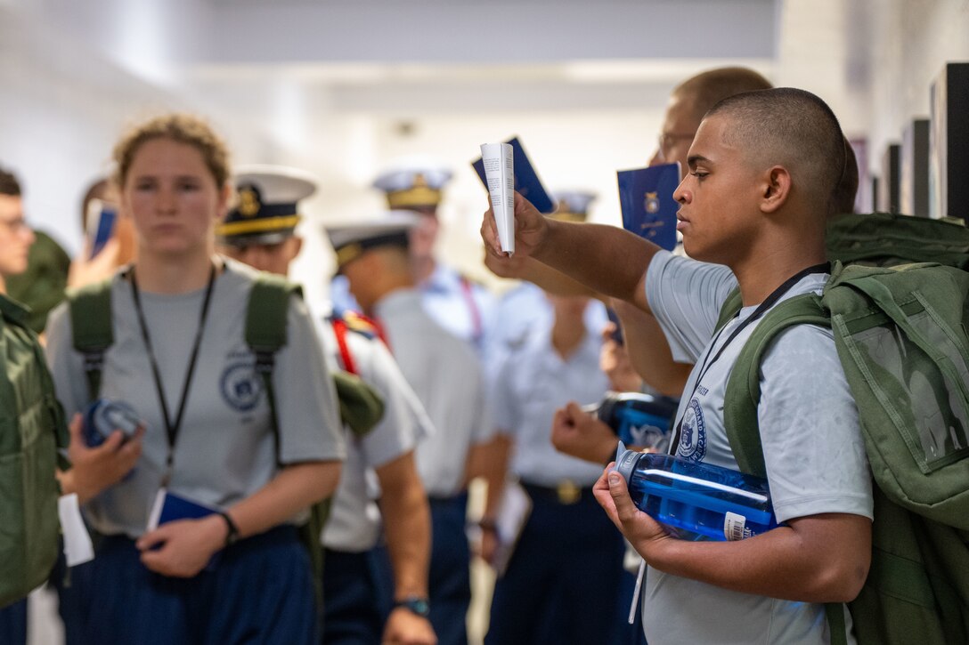 U.S. Coast Guard Academy (USCGA) Class of 2029  are assigned to their respective companies at USCGA, New London, Connecticut, June 30, 2025. Day One marks the start of Swab Summer, an intensive seven-week program that prepares students for military and Academy life. (U.S. Coast Guard photo by Petty Officer Second Class Janessa Warschkow.)
