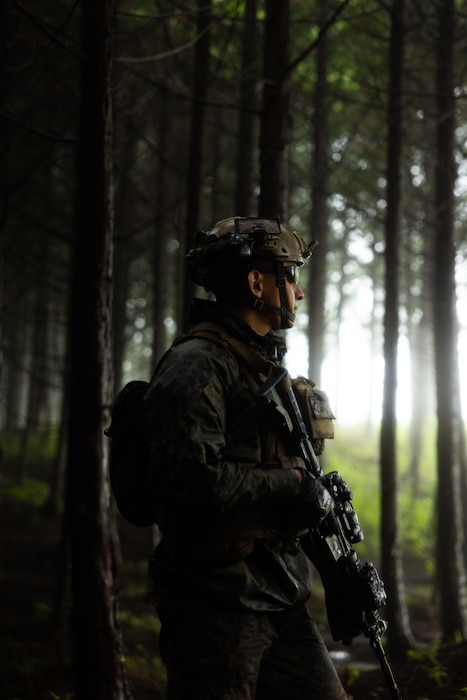 U.S. Marine Corps Sgt. Alexander Chaguendo participates in a field training exercise at Combined Arms Training Center Camp Fuji, Japan, June 10, 2025.