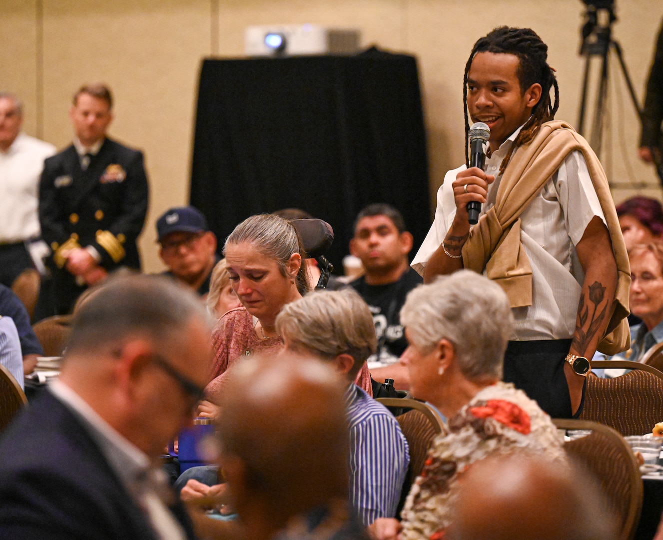 Family members of unaccounted for American service members from the Vietnam War share stories about their missing loved ones during a remembrance ceremony at the Vietnam War Annual Government Briefing, Omaha, Nebraska, June 26, 2025.