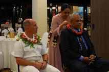NUKU’ALOFA, Tonga (June 27, 2025) U.S. Navy Capt. Mark B. Stefanik, left, mission commander of Pacific Partnership 2025 (PP-25), and Tongan Capt. Sione Ulakai, the Deputy Chief of Defense Staff of His Majesty’s Armed Forces, participate in a closing ceremony at the Tanoa International Dateline Hotel as part of PP-25 in Nuku’Alofa, Tonga, June 27, 2025. Now in its 21st iteration, the Pacific Partnership series is the largest annual multinational humanitarian assistance and disaster management preparedness mission conducted in the Indo-Pacific. Pacific Partnership works collaboratively with host and partner nations to enhance regional interoperability and disaster response capabilities, increase security and stability in the region, and foster new and enduring friendships in the Indo-Pacific. (U.S. Navy photo by Mass Communication Specialist 2nd Class Moises Sandoval/Released)