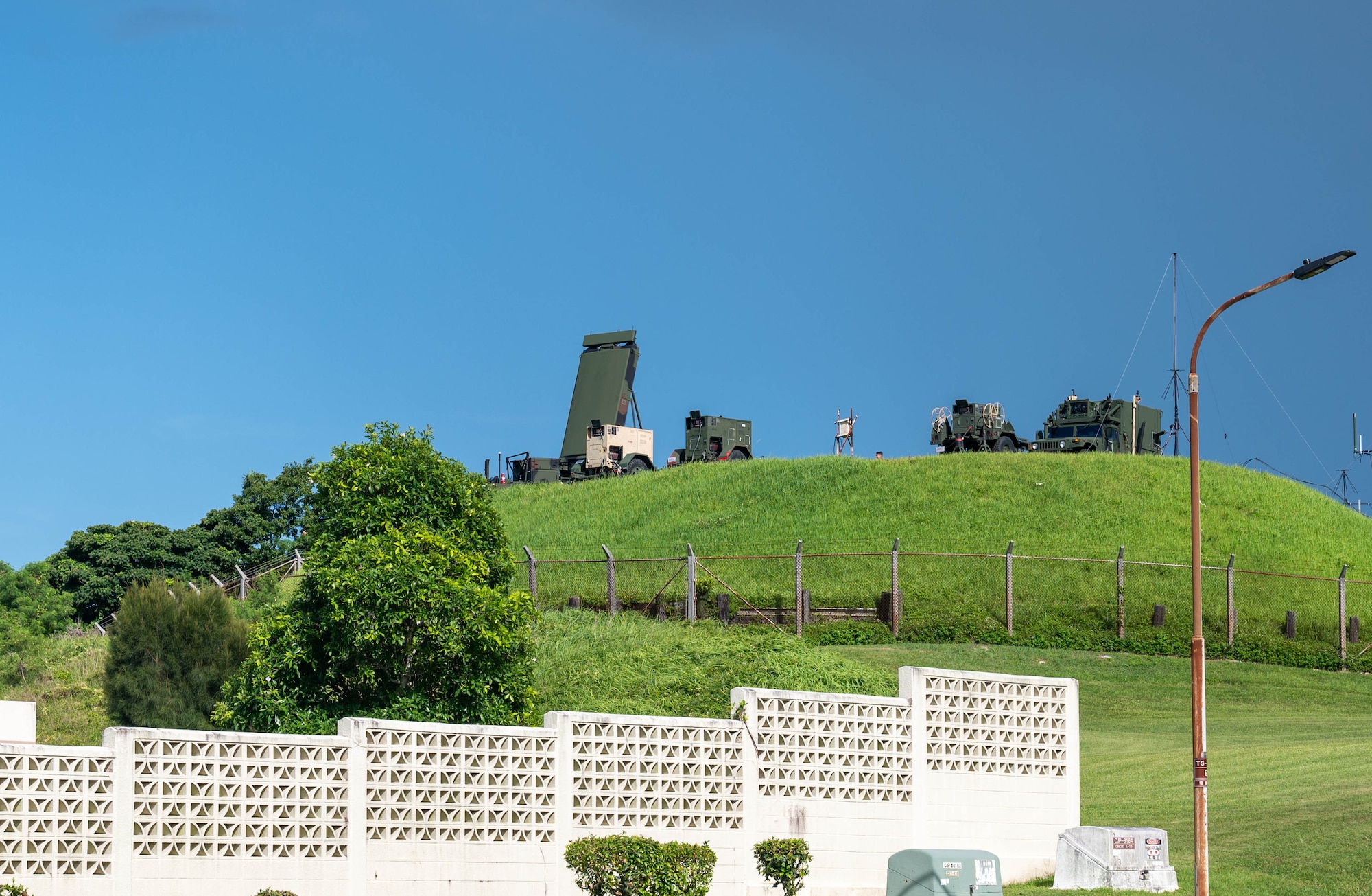 Equipment set up on hill.