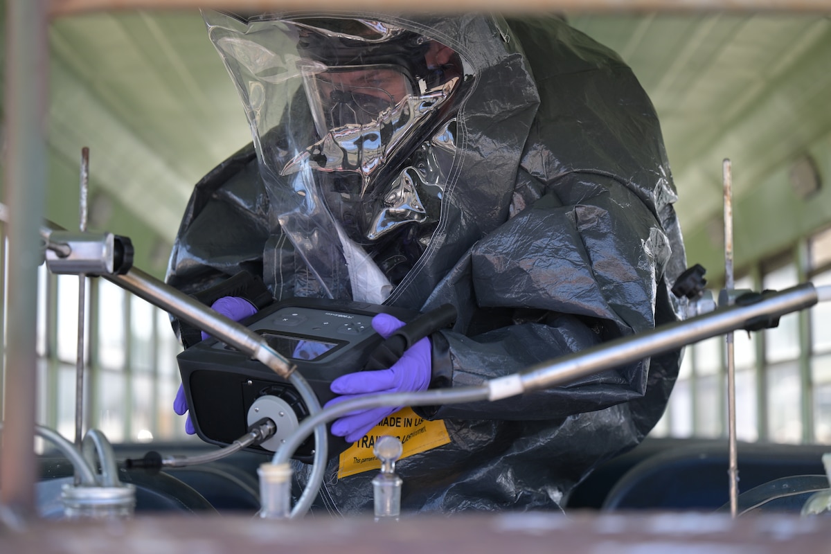 Sgt. Brady Fischer, 92nd Weapons of Mass Destruction, Civil Support Team (WMD-CST), Nevada National Guard, is pictured here conducting analytics during the units eighteen-month evaluation at the Office of the Adjutant General complex in Carson City, June 26, 2024. The 92nd underwent its training proficiency evaluation through U.S. Army North (USARNORTH) last week. The unit completed a “fully trained” performance on all collected tasks and met all objectives.