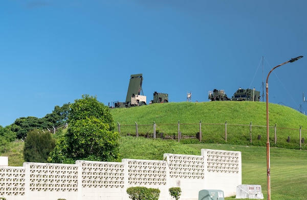 Equipment set up on hill.