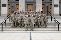 U.S. Army Lt. Gen. Paul A. Chamberlain, Military Deputy for Budget, Office of the Assistant Secretary of the Army for Financial Management and Comptroller, and U.S. Army Sgt. Maj. Terry L. Anderson Jr., Office of the ASA (FM&C) senior enlisted advisor, pose for a group photo with U.S. Army command sergeants major and sergeants major at the Pentagon, Arlington, Virginia, Feb. 11, 2025. (U.S. Army photo by Sgt. Joseph Spraktes)
