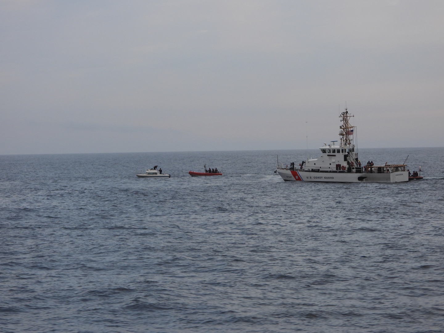 The crews of the Coast Guard Cutter Haddock and Cutter Forest Rednour interdicts 21 aliens aboard a 25-foot boat approximately 20 miles west of Point Loma, California, Feb. 28, 2025. The aliens were brought to Coast Guard Sector San Diego and transferred to U.S. Border Patrol personnel. (U.S. Coast Guard photo, courtesy Cutter Forest Rednour)