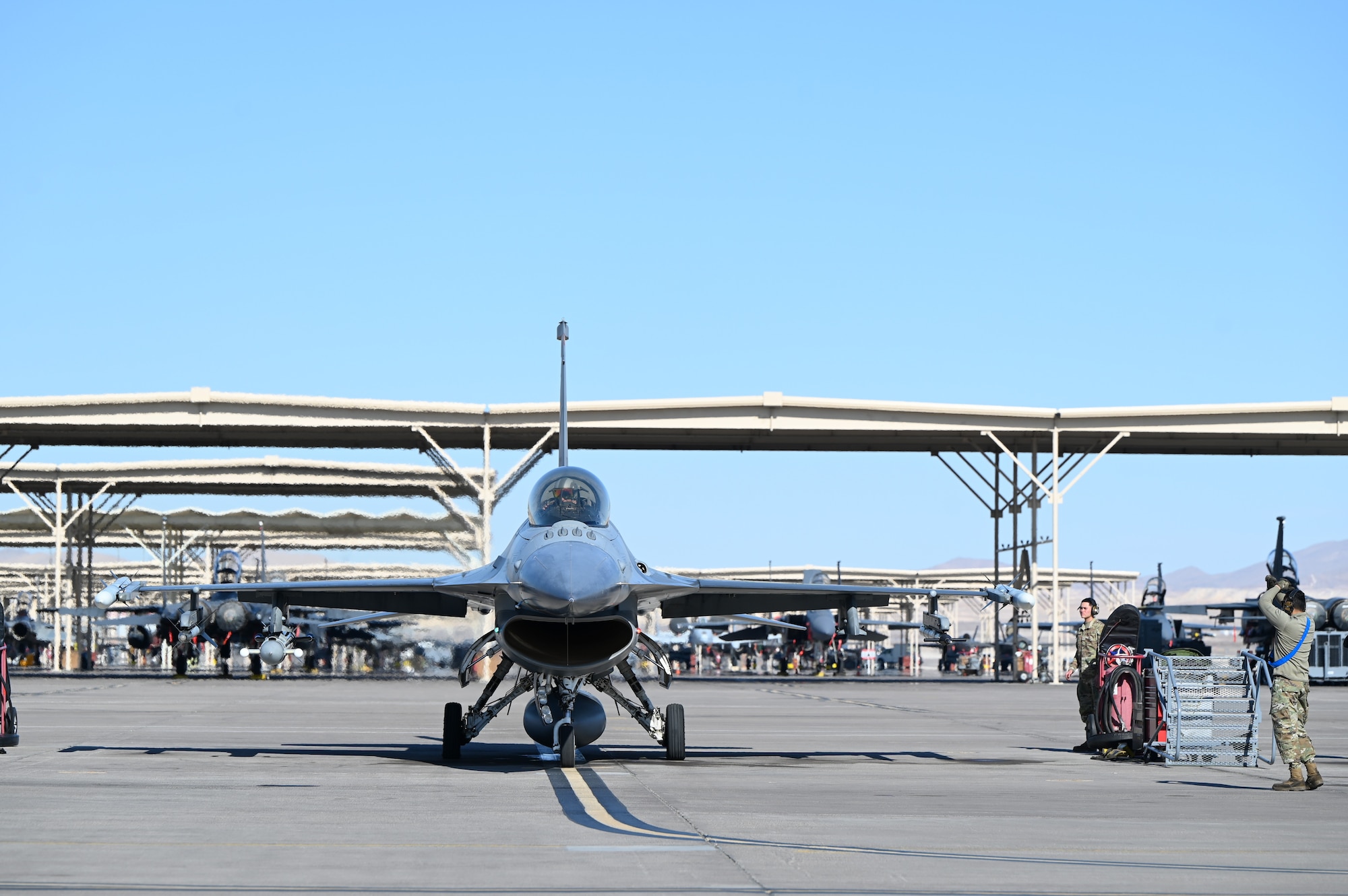 The nose of an F-16 fighter jet.