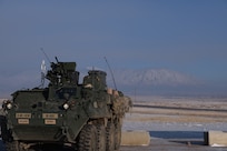 A M1126 Stryker with 1st Battalion, 12th Infantry Regiment, 2nd Stryker Brigade Combat Team, 4th Infantry Division, prepares to fire during Stryker Gunnery at Fort Carson, Colo., March 2022.  Units use gunnery qualifications to certify crews and weapon systems as part of efforts to ensure readiness.  U.S. Army photo by 1st Lt. John Fitzpatrick.