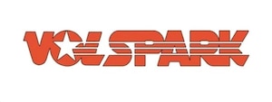 orange and white text logo that spells volspark