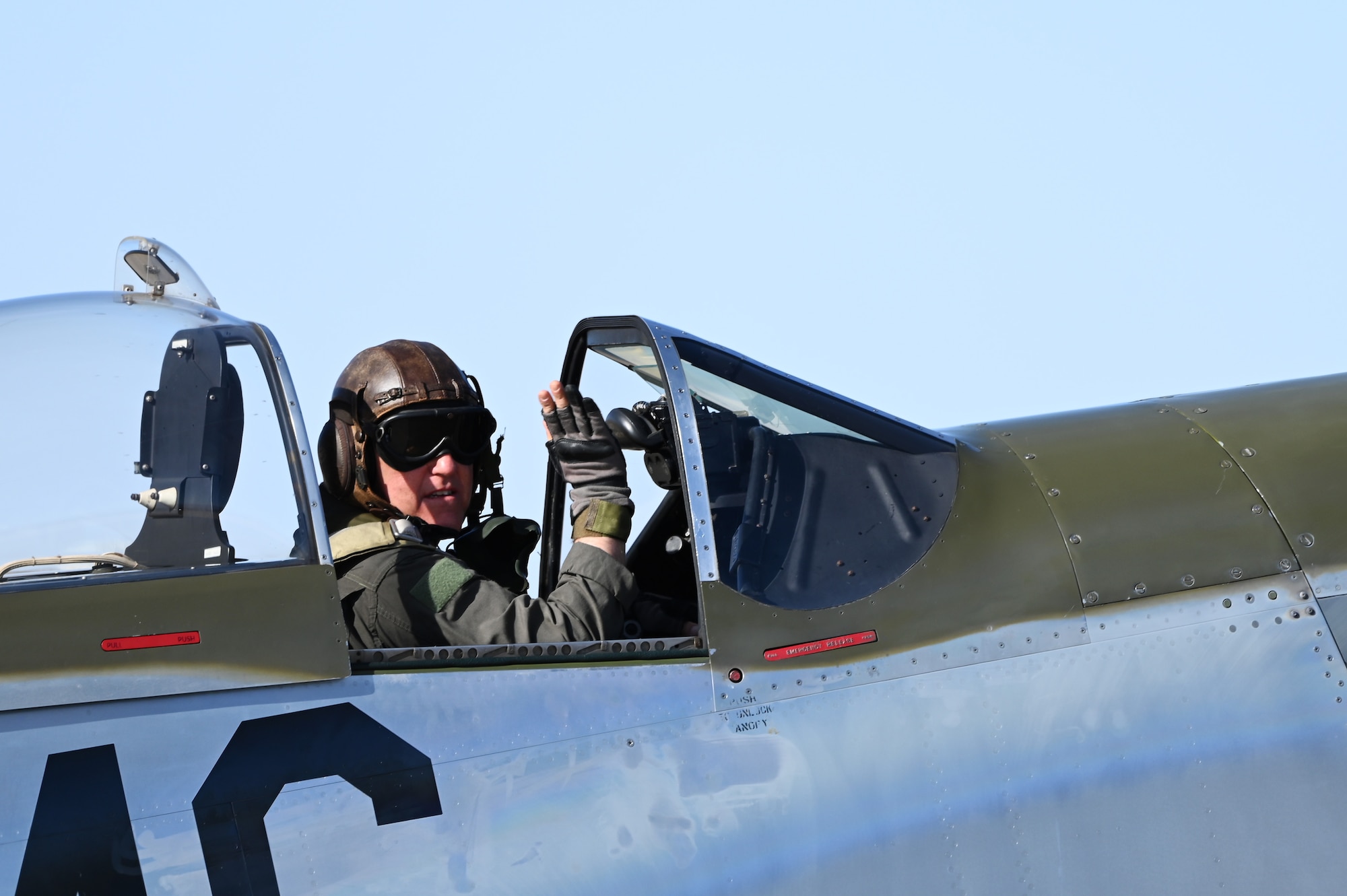 A Heritage Flight Foundation pilot, flying a P-51 Mustang aircraft, taxis on the runaway before performing an aerial demonstration during Heritage Flight Training Course at Davis-Monthan Air Force Base, Arizona, March 1, 2025. Demo teams dedicated their last flight of the day to past and present members of the U.S. Armed Forces. (U.S. Air Force photo by Senior Airman Andrew Garavito)
