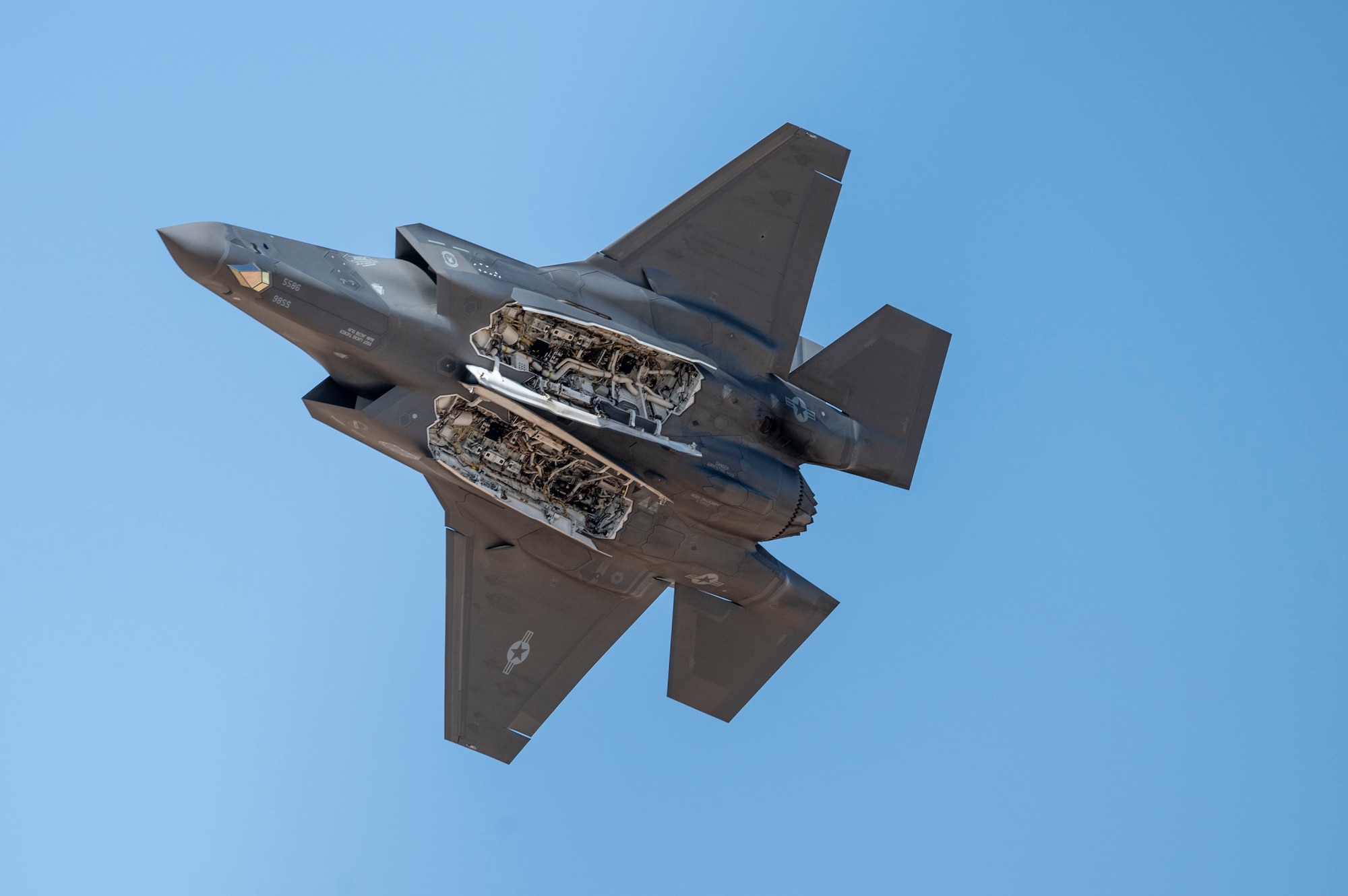 A U.S. Air Force F-35A Lightning II aircraft flies during the Heritage Flight Training Course at Davis-Monthan Air Force Base, Arizona, March 2, 2025. With its aerodynamic performance and advanced integrated avionics, the F-35A provides next-generation stealth, enhanced situational awareness, and reduced vulnerability for the United States and allied nations. (U.S. Air Force photo by Airman Samantha Melecio)