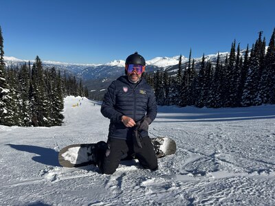 Carlos Valerio takes a break from snowboarding during some downtime at the 2025 Invictus Games, held Feb. 8-16 in Vancouver and Whistler, Canada. It was the second games for Valerio, a gastric cancer survivor, Navy veteran and Army Civilian with U.S. Army Medical Logistics Command.