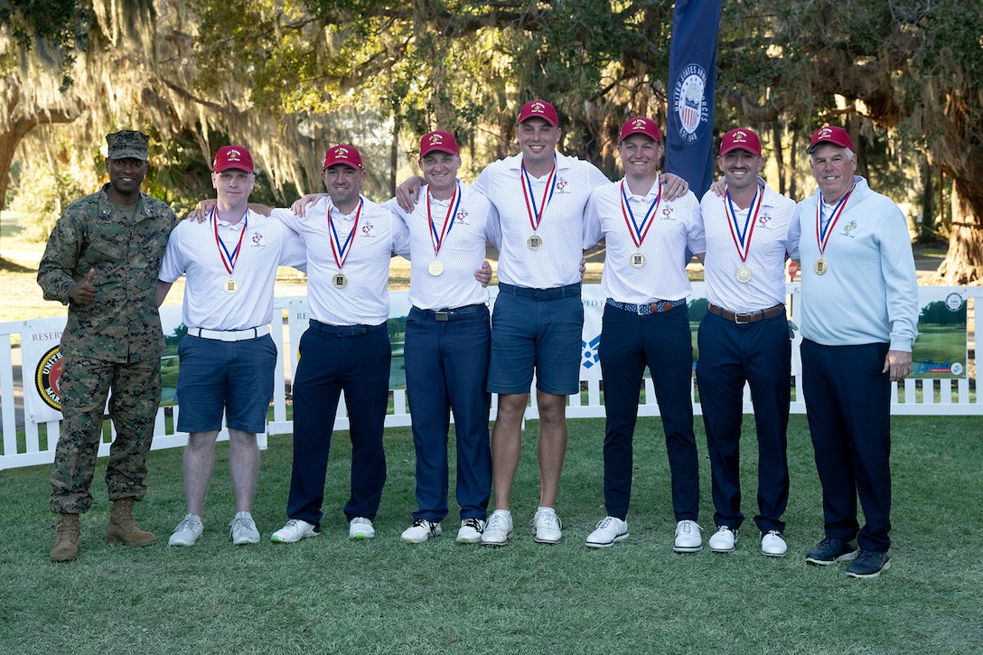 Service members compete in the final round of the 2025 Armed Forces Golf Championship on The Legends Golf Course at Parris Island at Marine Corps Recruit Depot, Parris Island, S.C., Feb. 28, 2025. (DoD photo by EJ Hersom)