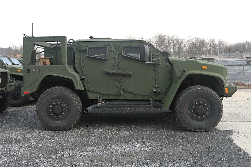 A Joint Light Tactical Vehicles, or JLTV, sits at Fort Indiantown Gap, Pa., on Feb. 27, 2005. The 56th Stryker Brigade Combat Team is receiving 324 upgraded Stryker vehicles and 300 JLTVs as part of a program to modernize the brigade. (Pennsylvania National Guard photo by Brad Rhen)