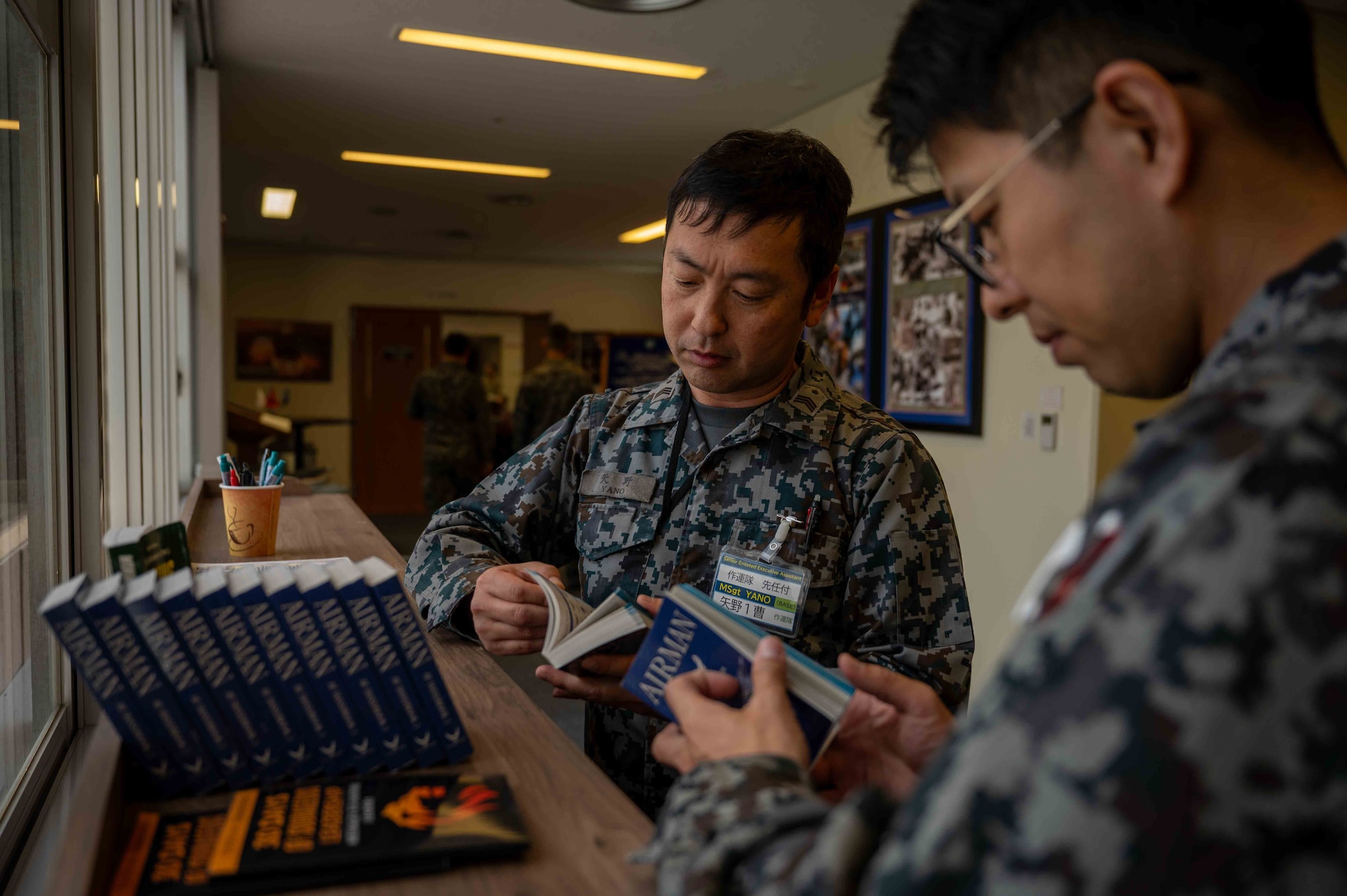 Japan Air Self-Defense members attend a bilateral senior enlisted leadership training at Kadena Air Base, Japan, Feb. 18, 2025.