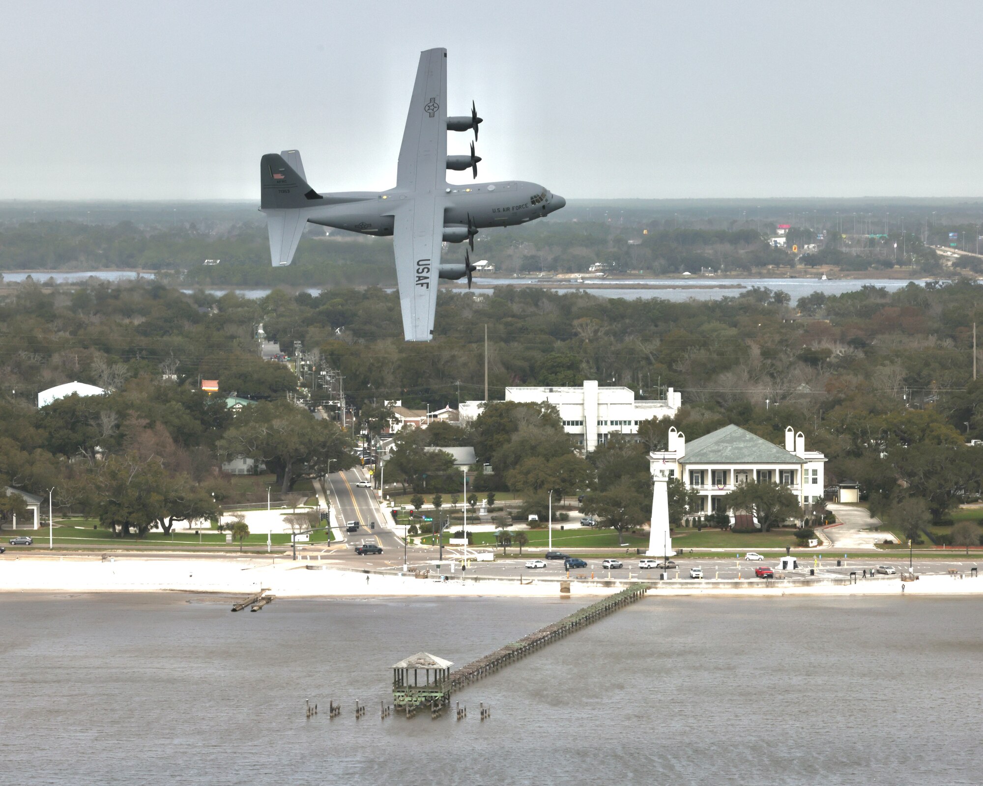 C-130J aircraft flying over Biloxi, Miss.