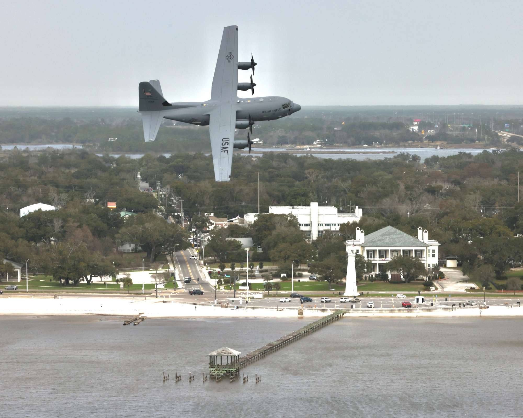 C-130J aircraft flying over Biloxi, Miss.
