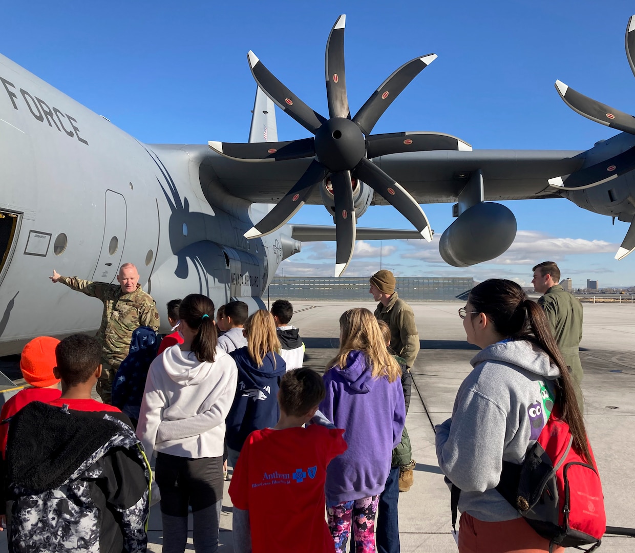 Students from Nevada’s first Department of Defense (DoD) STARBASE program get a tour of a C-130 aircraft March 16, 2022 at the Nevada Air National Guard Base in Reno, Nev. Created in 1991, STARBASE’s primary focus is to foster a passion of learning in the field of science, technology, engineering and math (STEM) in fifth graders attending Title 1 schools.