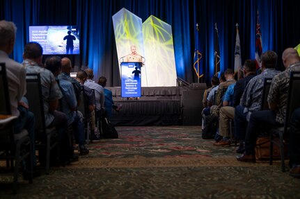 Adm. Samuel J. Paparo, commander of U.S. Indo-Pacific Command, delivers the keynote address at the annual Pacific Operational Science & Technology Conference at the Hawaii Convention Center in Honolulu, March 3, 2025.