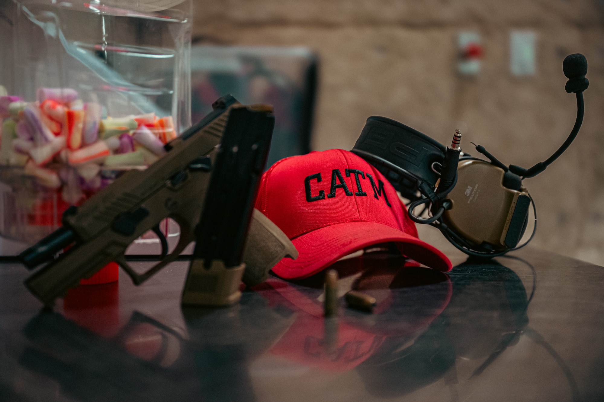 Weapons on table