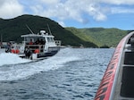 A boat crew assigned to U.S. Coast Guard Maritime Safety and Security Team Honolulu gets underway alongside an American Samoa Department of Homeland Security boat crew to conduct search and rescue training offshore Pago Pago, American Samoa, Feb. 24, 2025. MSST Honolulu and Coast Guard Sector Honolulu personnel deployed to American Samoa to train alongside agency partners, patrol the U.S. maritime border, and enforce U.S. laws and regulations. (U.S. Coast Guard photo, courtesy Maritime Safety and Security Team Honolulu)