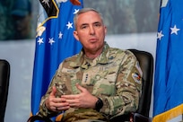 Gen. Stephen Whiting, U.S. Space Command commander, speaks at a senior leader panel during the National Character and Leadership Symposium at the U.S. Air Force Academy, Colo., Feb. 21, 2025. Whiting shared his philosophy on employing U.S. space capabilities to increase joint force lethality and to protect the joint force and the U.S. from space-enabled attacks. (U.S. Air Force photo by Dylan Smith)