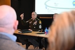Senior Enlisted Advisor John Raines, the senior enlisted advisor to the chief of the National Guard Bureau, speaks during an Enlisted Association of the National Guard event in Washington Feb. 24, 2025. Senior enlisted leaders representing more than 430,000 Soldiers and Airmen shared insights and discussed priorities during a leadership panel.