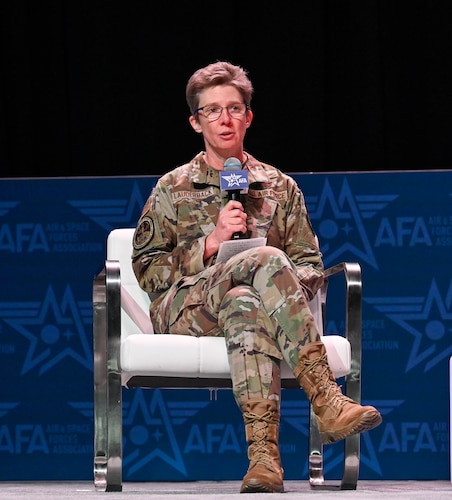 A Space Force leader speaks on a panel.
