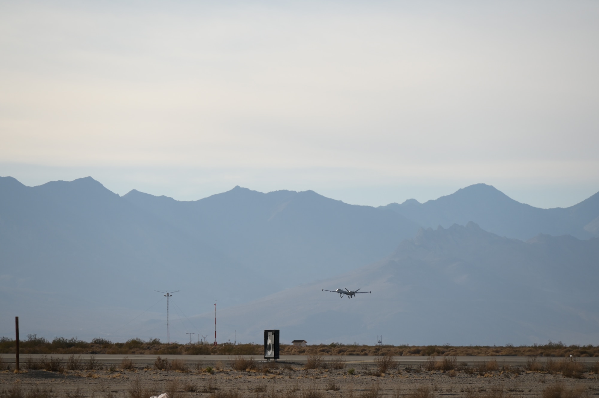 A remotely piloted aircraft comes in for a landing.