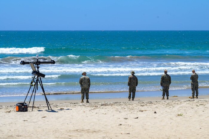 The U.S. Naval Research Laboratory (NRL) and Office of Naval Research-Global TechSolutions recently demonstrated the Marine Corps Surf Observation (SUROB) Tool for Littoral Expeditionary Operations during Technical Concept Experiment 24.2 (TCE 24.2) hosted by the Office of Naval Research at Camp Pendleton in Oceanside, Calif., Aug. 20-23. Meteorology and Oceanography Battlespace Surveillance Company 1st Intelligence Battalion Marines conduct manual Surf Observations (SUROBs) while the NRL-developed LittoralLens system augments Marine SUROBs providing timely automated surf zone measurements for battlespace awareness in support of operational maneuvers from the sea. (U.S. Navy photo by Michael Walls)