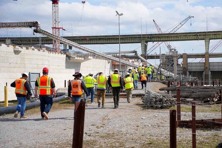 A group of contractors and subcontractors tour the Chickamauga Lock Replacement Project during a pre-proposal site visit, March 4, 2025, in Chattanooga, Tennessee.