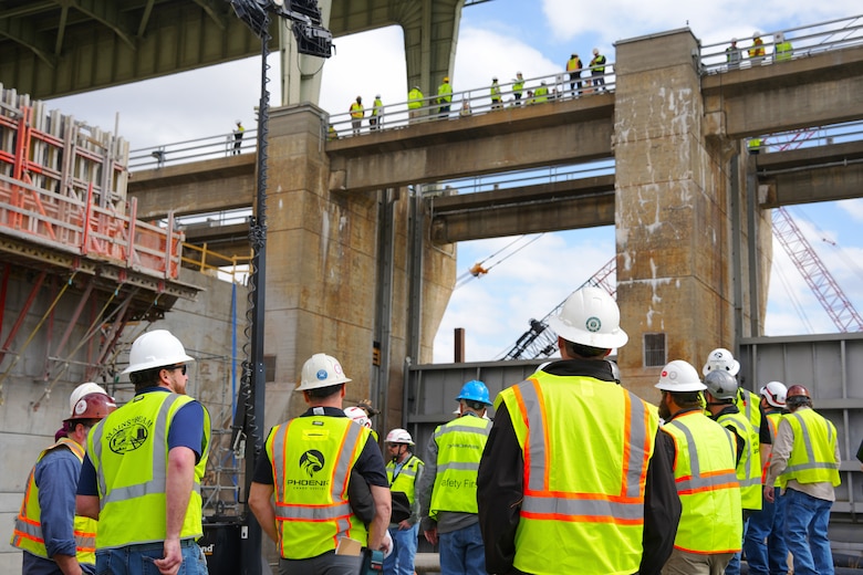 A group of contractors and subcontractors tour the Chickamauga Lock Replacement Project during a pre-proposal site visit, March 4, 2025, in Chattanooga, Tennessee.
