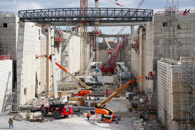 The Chickamauga Lock chamber is seen under construction on March 4, 2025 in Chattanooga, Tennessee.