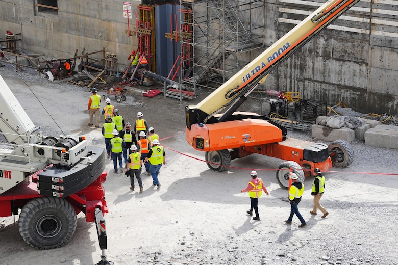 A group of contractors and subcontractors tour the Chickamauga Lock Replacement Project during a pre-proposal site visit, March 4, 2025, in Chattanooga, Tennessee.
