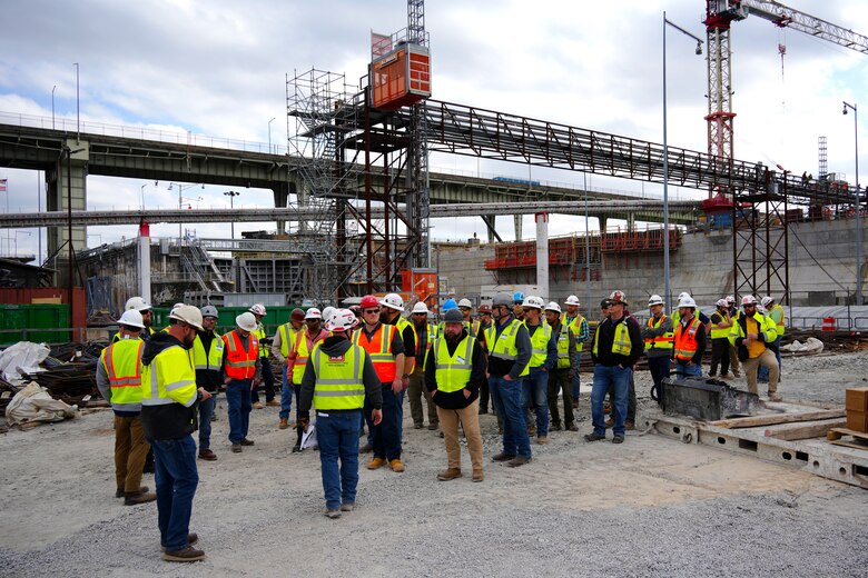 A group of contractors and subcontractors tour the Chickamauga Lock Replacement Project during a pre-proposal site visit, March 4, 2025, in Chattanooga, Tennessee.