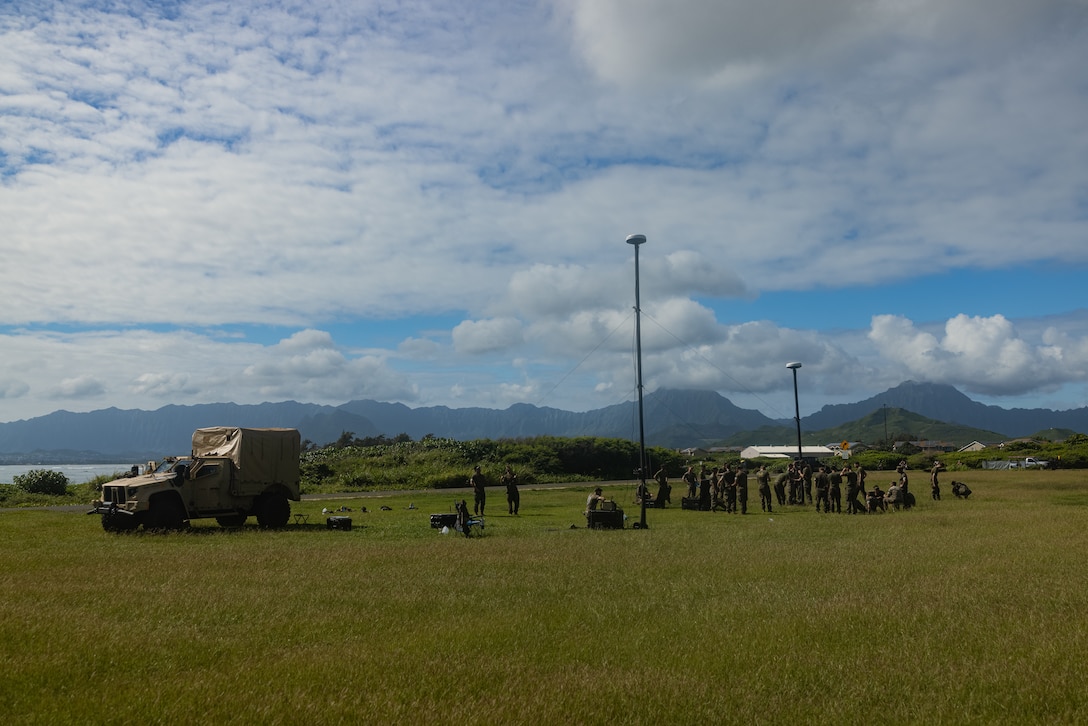 U.S. Marines with 3d Marine Littoral Regiment, 3d Marine Division set up a new commercial radar system on Marine Corps Base Hawaii, Feb. 25, 2025. The new system increases 3d MLR and its subordinate battalions’ capabilities and effectiveness in detecting and sensing objects in the maritime domain. (U.S. Marine Corps photo by Sgt. Jacqueline C. Parsons)