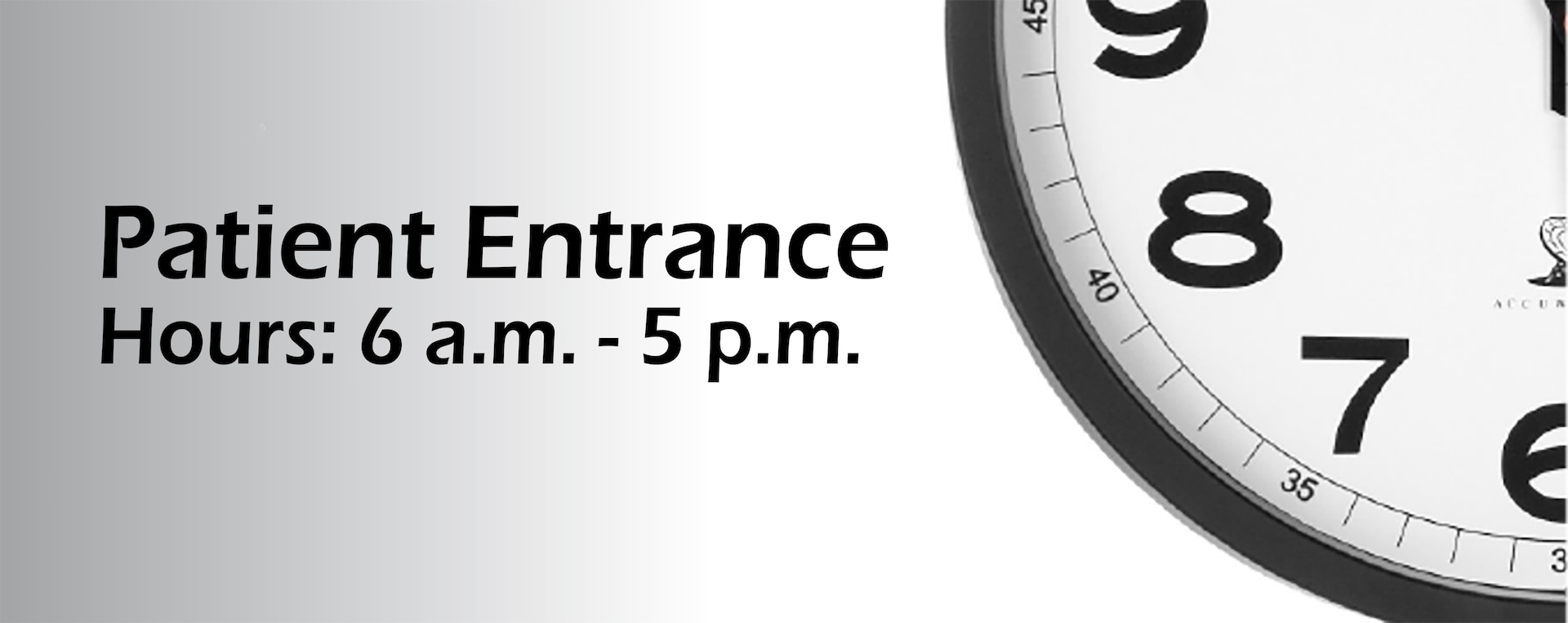 •	Effective immediately, Irwin Army Community Hospital’s patient entrance hours have changed to better ensure the safety of our patients, visitors, and staff.
Monday – Friday: 6:00 a.m. – 5:00 p.m.
Weekends & Federal Holidays: Closed