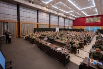 Staff officers participating in Cobra Gold gathered to be briefed about the scenario that will play out for Exercise Cobra Gold 2025 in Camp Suranaree, Thailand, Feb. 26, 2025.