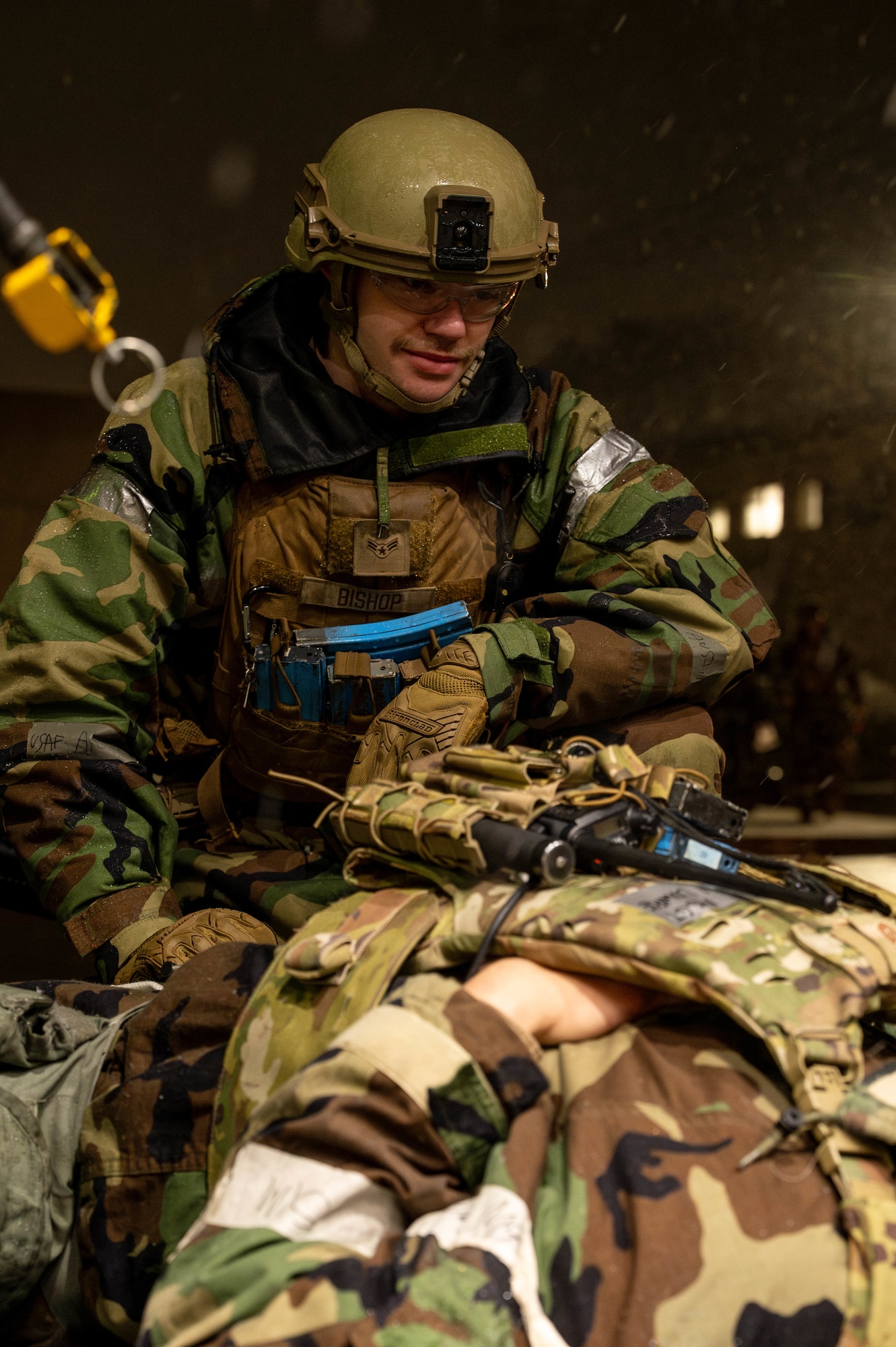 An individual kneeling down.