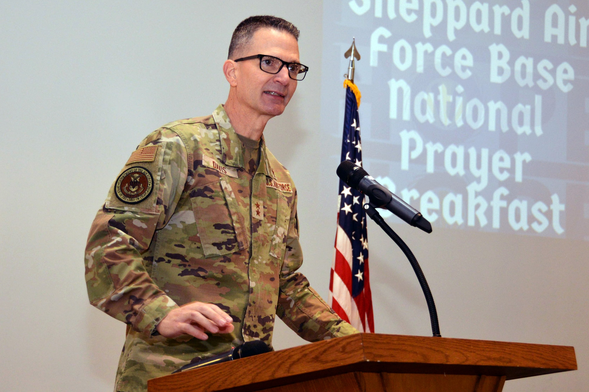 Chaplain Maj. Gen. Trent C. Davis, Chief of Chaplains, Headquarters Air Force, speaks during the National Prayer Breakfast, February 19, 2025