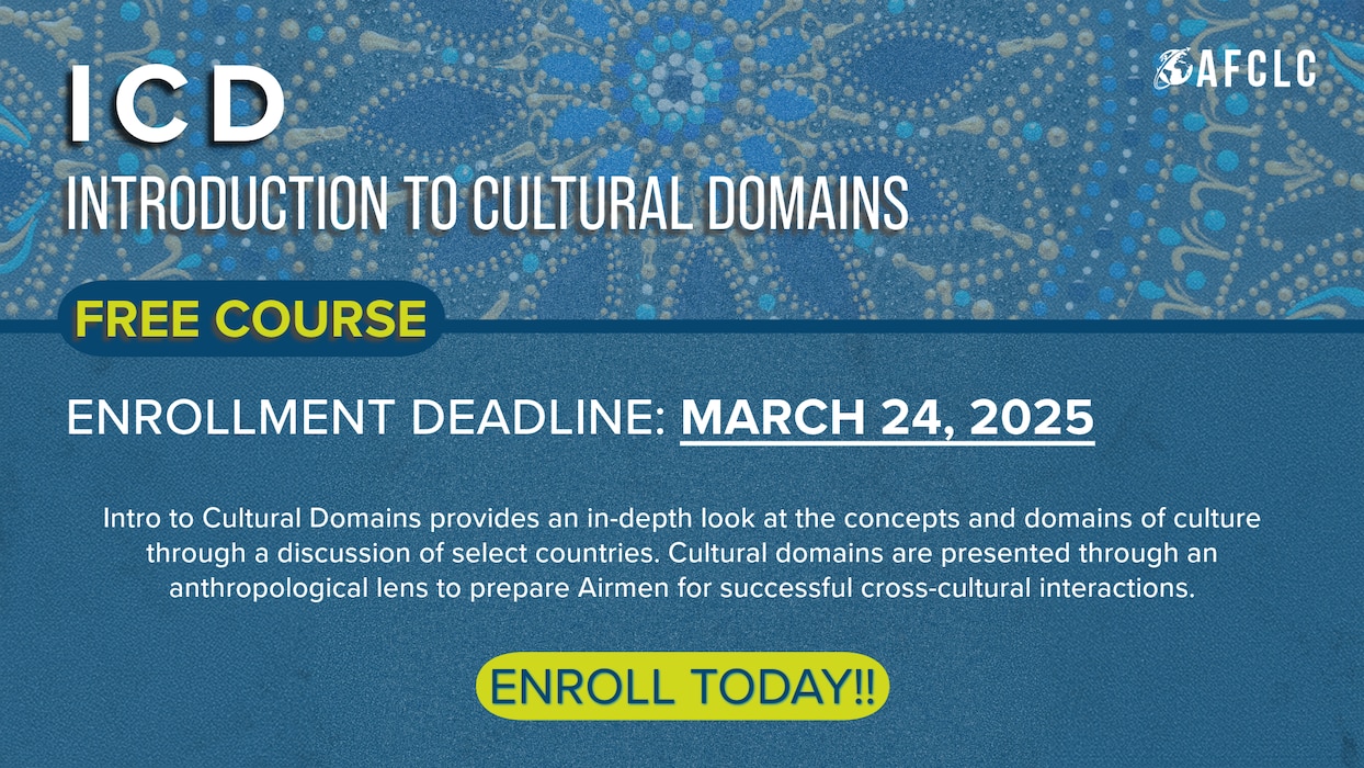 Introduction to Cultural Domains - Enrollment Deadline March 24, 2025