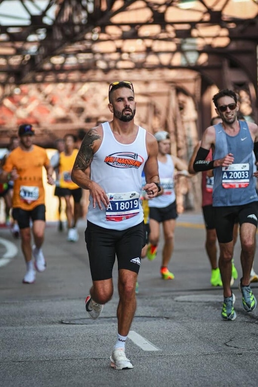 Born and raised in the small town of Williamsburg Kentucky, Army Staff Sgt. Chad Terry started running during his sophomore year of high school. Here he is running the Chicago Marathon.