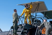 U.S. Air Force Lt. Gen. Thomas Hensley, Commander, 16th Air Force (Air Forces Cyber), celebrates his first “high flight” in a TU-2S Dragon Lady at Beale Air Force Base, California, on Feb. 21, 2025.
