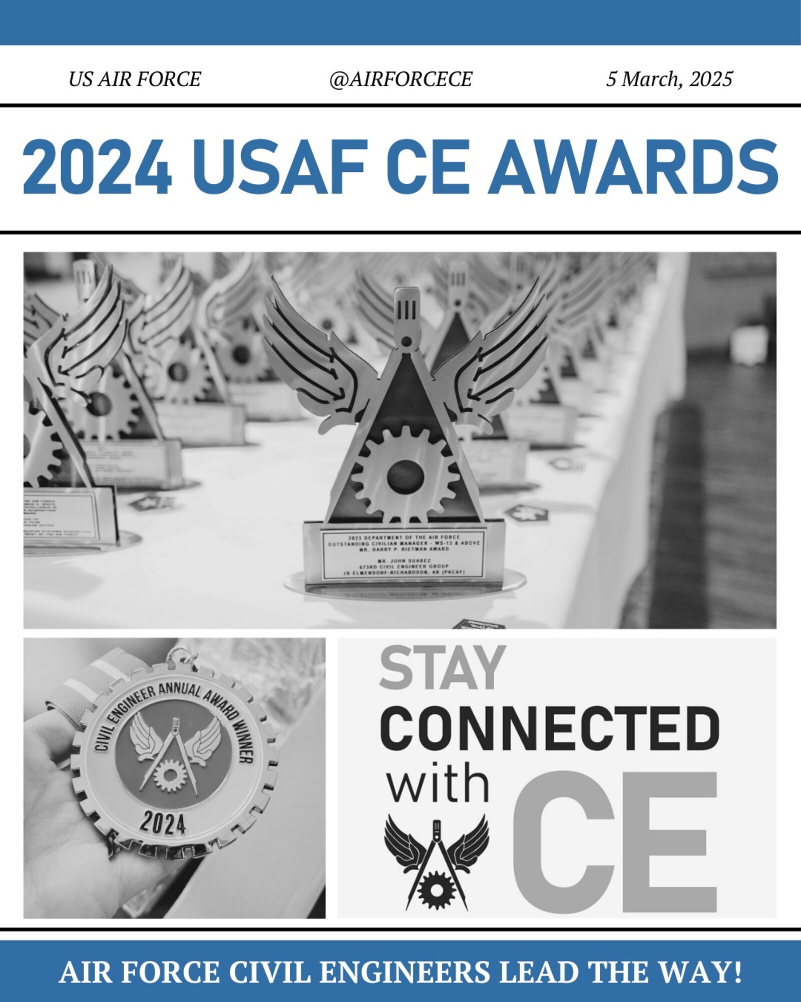 2024 USAF CE Awards graphic displaying the trophies for the awards