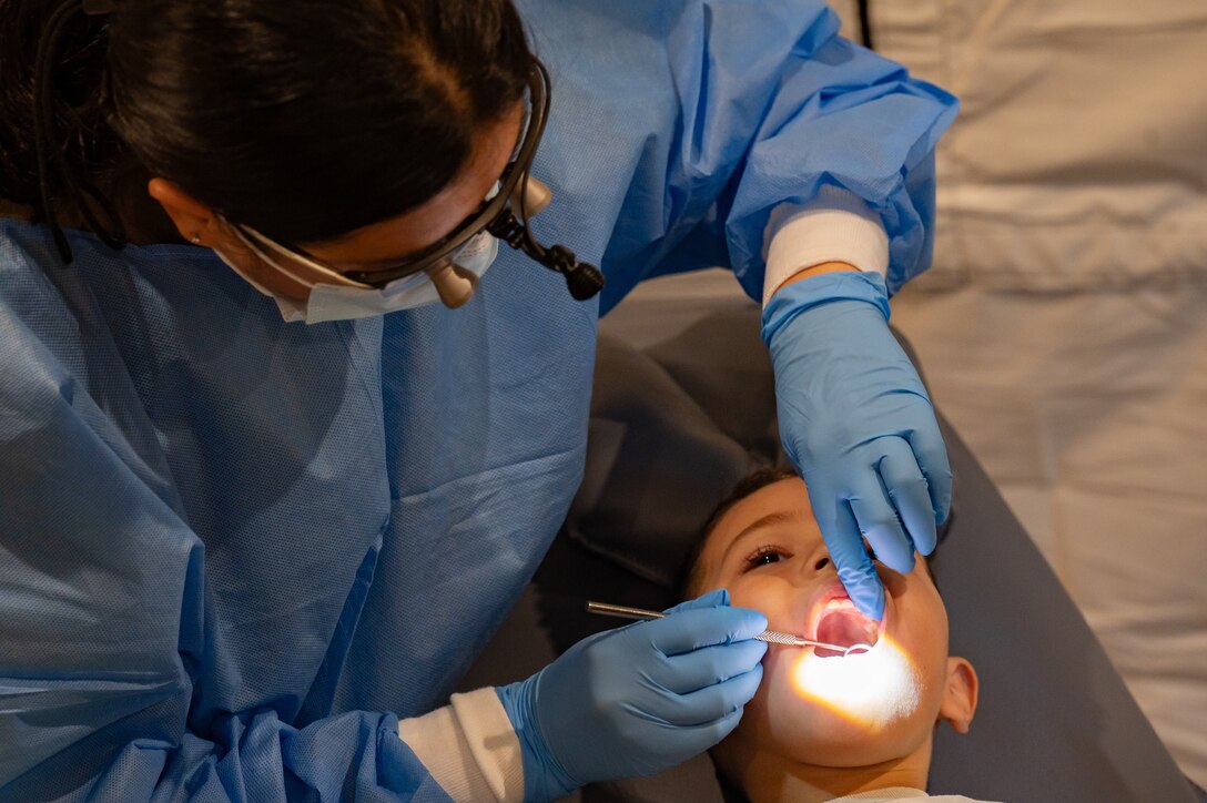 U.S. Army Maj. Laura Tsu, Joint Task Force-Bravo 349th Medical Detachment dentist, treats a patient during a Medical Readiness Training Exercise in Pejibaye, Costa Rica, February 26, 2025.