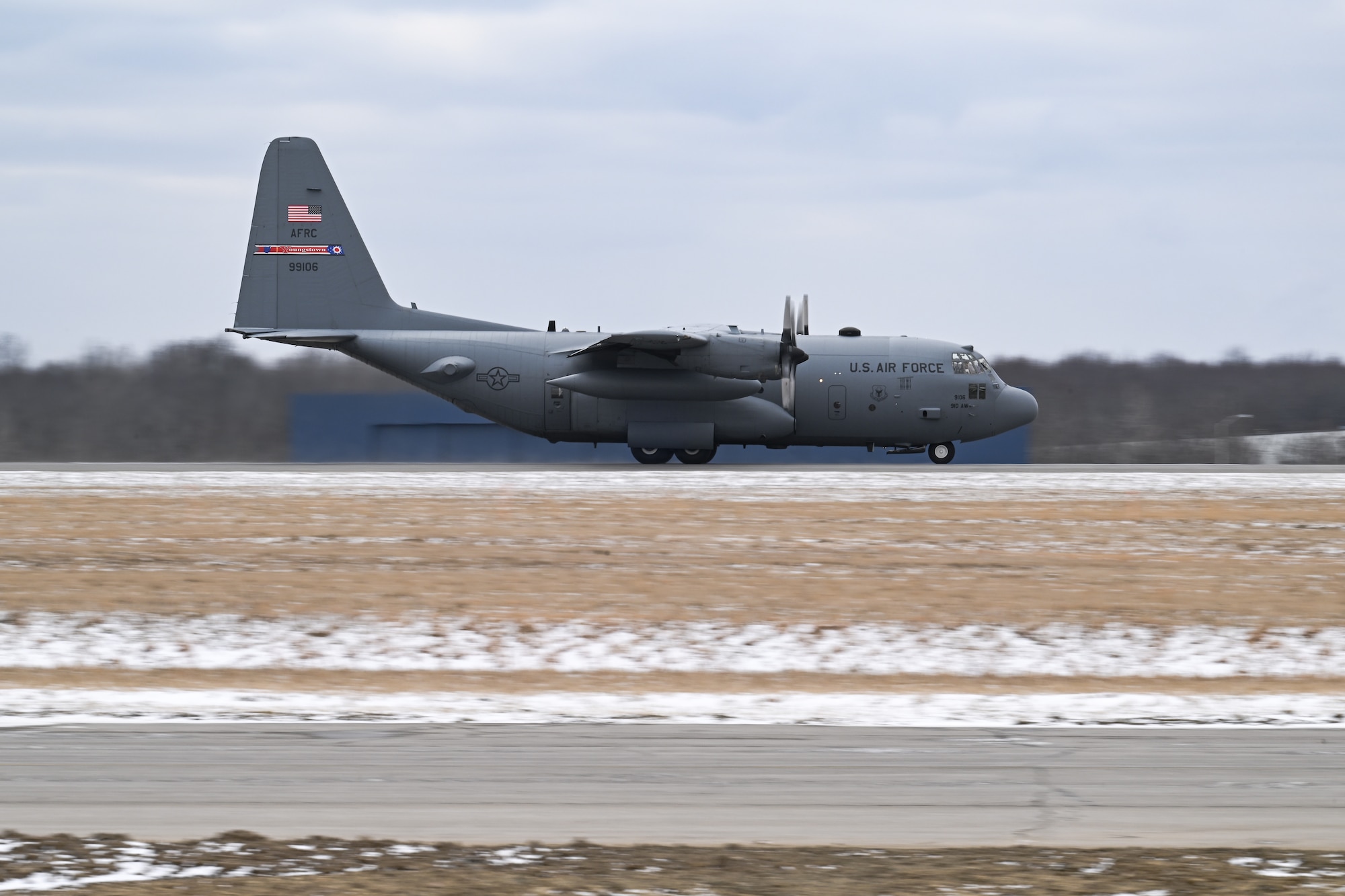 Col. Michael Maloney, 910th Airlift Wing commander, lands from his “fini-flight” at Youngstown Air Reserve Station, Ohio, March 2, 2025.